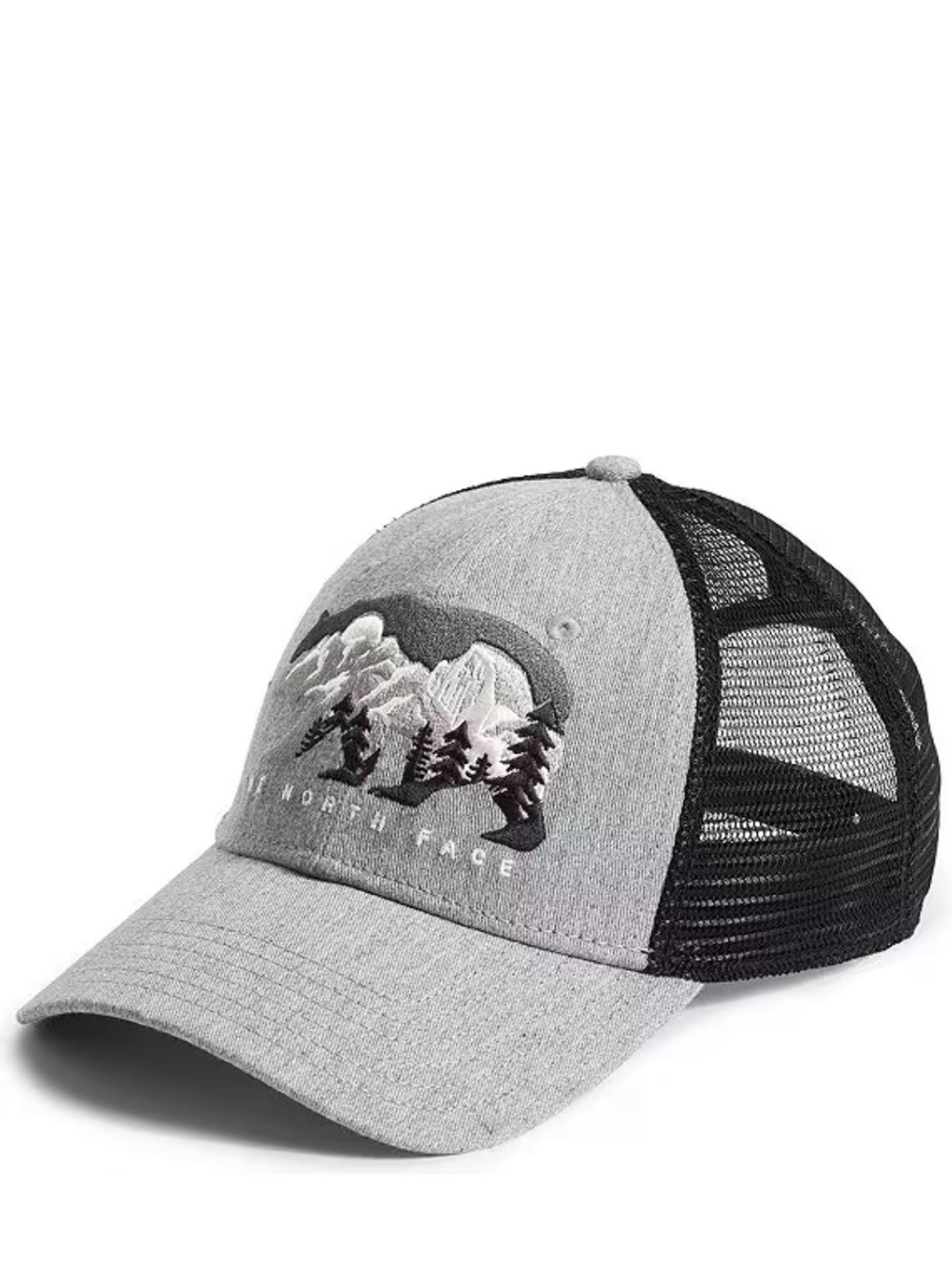 The North Face Gray Black Embroidered Bear Mudder Trucker Hat